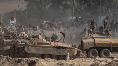 Israeli soldiers near the Gaza border on August 6, 2025.