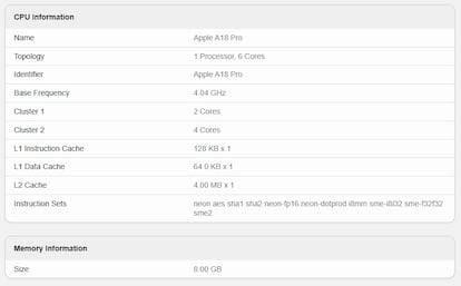 Datos del ordenador portátil MacBook Neo