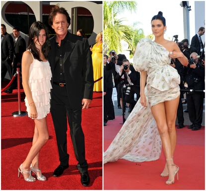Kendall Jenner empezó a aparecer en las alfombras rojas en compañía de sus padres. En la imagen, con su padre Bruce Jenner (hoy Caitlyn Jenner) en 2009 y, a la derecha, la modelo en el pasado festival de Cannes.
