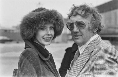 Sylvia Kristel and her partner, writer Hugo Claus, photographed in England in 1974.