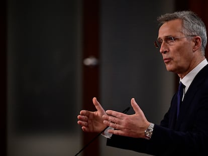 El secretario general de la OTAN, Jens Stoltenberg, durante una rueda de prensa este miércoles.