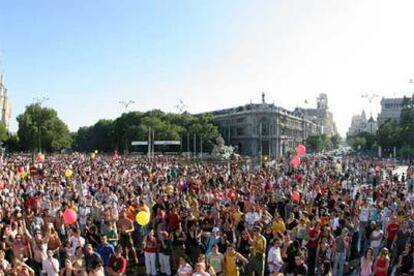 Un momento de la manifestación a su salida en la plaza de Cibeles.