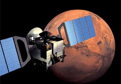 Imagen de la <i>Mars Express</i> orbitando alrededor de Marte.