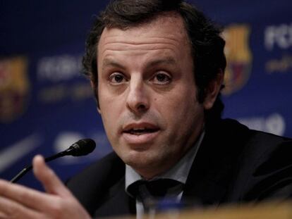 Rosell, durante una rueda de prensa en el Camp Nou.