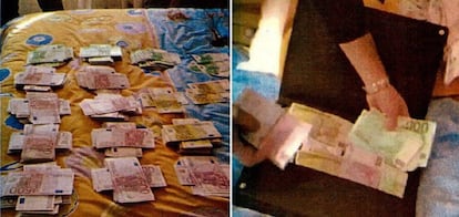 Billetes de 500, 200 y 100 euros hallados en un maletín de Francisco Granados encontrado en el altillo de casa de sus suegros.