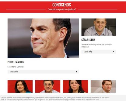 Página web del PSOE, de la que se han eliminado los miembros dimisionarios de la Ejecutiva.