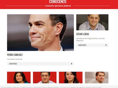 Página web del PSOE, de la que se han eliminado los miembros dimisionarios de la Ejecutiva.