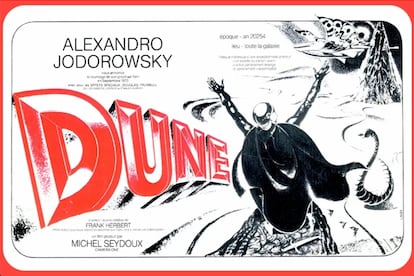 An original poster for 'Dune,' which was to be directed by Jodorowsky and produced by Michel Seydoux.