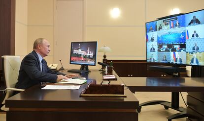 Putin durante una reunión por videoconferencia en su residencia de Novo-Ogaryovo, el pasado miércoles.