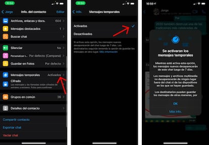 Cómo configurar los nuevos mensajes temporales.