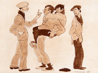 Uno de los dibujos de Francisco Rivero Gil que ilustra uno de los reportajes de Ignacio Carral de la serie 'Los otros'.