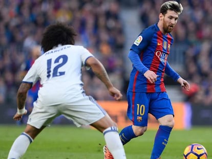 Messi e Marcelo em Bar&ccedil;a x Real.