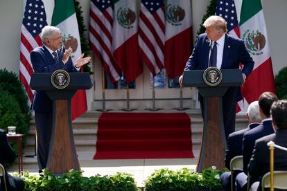 López Obrador em entrevista coletiva com Donald Trump na Casa Branca.