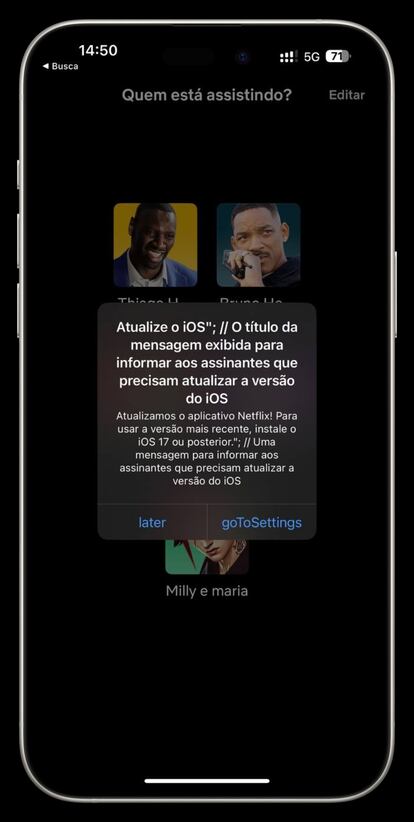 Aviso de Netflix del fin de soporte pra iOS 16 de Apple