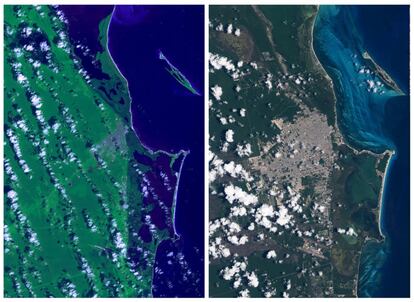 The coastline of Cancun in Mexico is seen in a combination of NASA satellite images taken in 1988 (L) and in 2015. Cancunâ€™s transformation in the 1970s from a small Caribbean fishing village into a strip of nightclubs and high-rise hotels has reduced biodiversity and polluted water resources as infrastructure struggles to keep up.  REUTERS/NASA/Handout via Reuters ATTENTION EDITORS - THIS IMAGE HAS BEEN SUPPLIED BY A THIRD PARTY. IT IS DISTRIBUTED, EXACTLY AS RECEIVED BY REUTERS, AS A SERVICE TO CLIENTS. FOR EDITORIAL USE ONLY. NOT FOR SALE FOR MARKETING OR ADVERTISING CAMPAIGNSPICTURE 32 OF 34 FOR WIDER IMAGE STORY 'EARTHPRINTS: CANCUN'SEARCH 'EARTHPRINTS CANCUN' FOR ALL IMAGES        EDITORIAL USE ONLY. NO RESALES. NO ARCHIVE