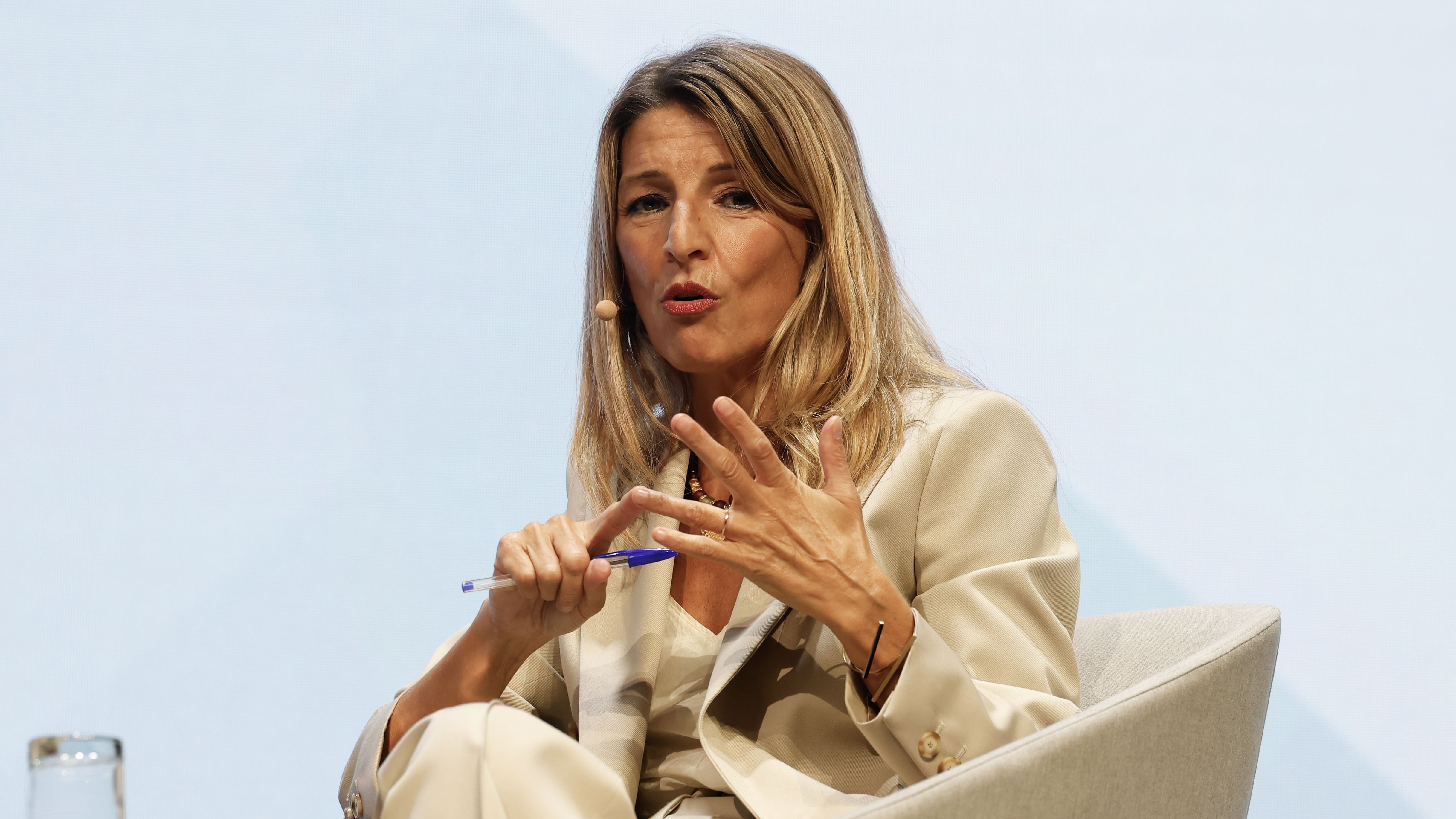 Yolanda Díaz, vicepresidenta segunda del Gobierno y ministra de Trabajo, este lunes en el foro WIP, en Barcelona.