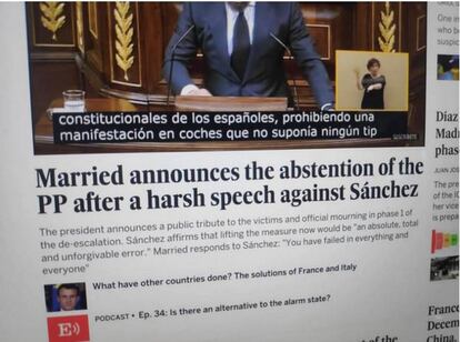 La imagen manipulada de la versión en inglés de EL PAÍS que circuló por redes sociales.
