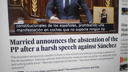 La imagen manipulada de la versión en inglés de EL PAÍS que circuló por redes sociales.