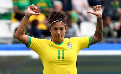 Cristiane comemora gol na estreia do Brasil na Copa do Mundo.