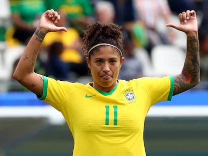 Cristiane comemora gol na estreia do Brasil na Copa do Mundo.