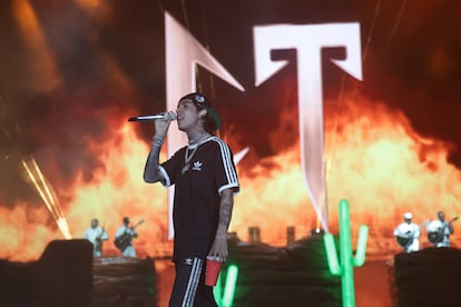 El cantante Natanael Cano durante su gira 'Tumbado Tour' en Ciudad de México, en 2023.
