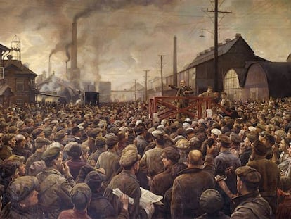 &#039;Lenin habla a los trabajadores de la f&aacute;brica Putilov en Petrogrado en 1917&#039;, obra de Isaak Brodsky.