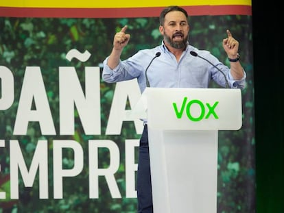 Santiago Abascal, durante un mitin en Murcia en la pasada campaña electoral.