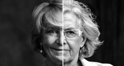 Las candidatas del PP y Ahora Madrid, Esperanza Aguirre y Manuela Carmena respectivamente, al Ayuntamiento de la capital.