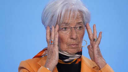 La presidenta del BCE, Christine Lagarde, en rueda de prensa en marzo.