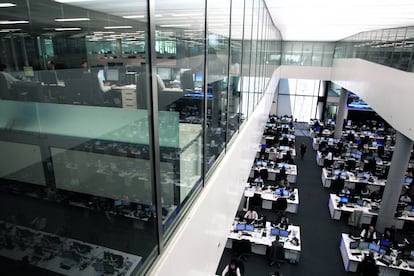 Interior de la moderna Ciudad BBVA en Las Tablas (Madrid).