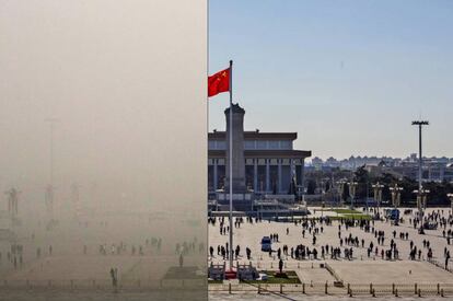 <A HREF="http://internacional.elpais.com/internacional/2016/12/21/actualidad/1482303055_225965.html"> Consulta el antes y el después </A> de los niveles de polución en varios lugares emblemáticos de Pekín, en diciembre de 2015.