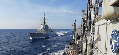 Buques militares españoles en el mar Mediterráneo, en una imagen del Ministerio de Defensa.