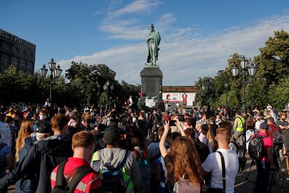 Protesta contra la reforma de la Constitución en el centro de Moscú, este miércoles.