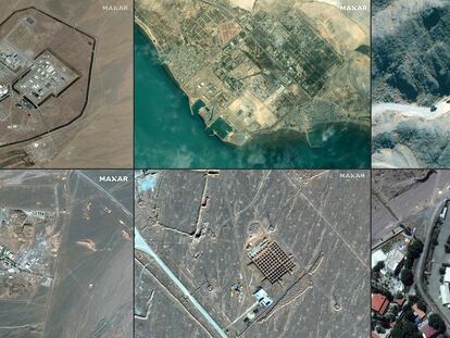 Recopilación de imágenes de satélite tomadas por la empresa Maxar Technologies de instalaciones nucleares iraníes durante 2020.