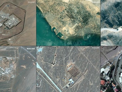 Recopilación de imágenes de satélite tomadas por la empresa Maxar Technologies de instalaciones nucleares iraníes durante 2020.