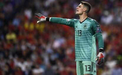 Kepa Arrizabalaga, durante el encuentro ante Suecia.