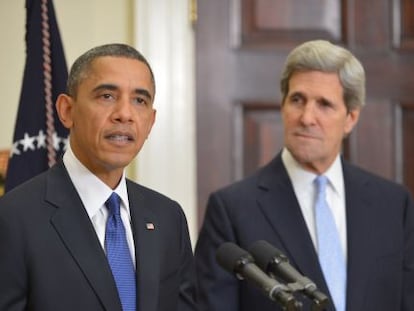 Barack Obama durante su presentación de John Kerry como nuevo secretario de Estado.