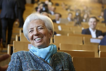 La presidenta del BCE, Christine Lagarde, asiste a una conferencia en Fráncfort (Alemania), este miércoles.