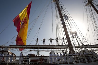 El buque escuela Juan Sebastián Elcano a su llegada al puerto de Cádiz en julio pasado.