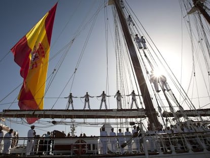 El buque escuela Juan Sebastián Elcano a su llegada al puerto de Cádiz en julio pasado.