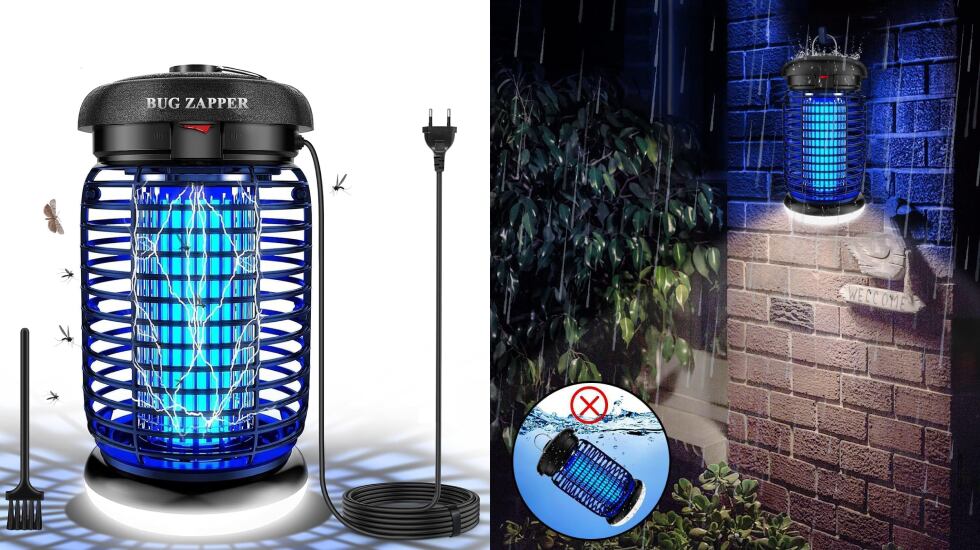 Lámpara antimosquitos silenciosa y resistente a lluvia ligera.