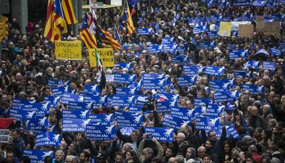 Manifestació a favor de l'acollida dels refugiats a Barcelona.
