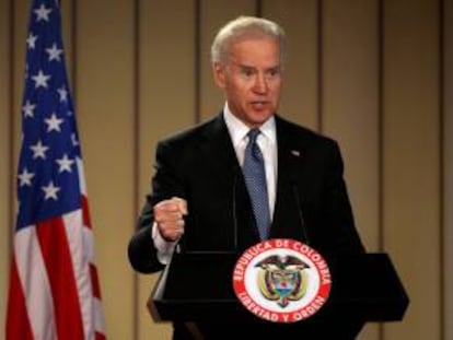 Imagen del pasado 27 de mayo del vicepresidente de Estados Unidos, Joe Biden, durante una rueda de prensa en la Casa de Nariño, en Bogotá (Colombia).