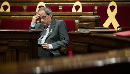 El presidente catalan, Quim Torra, durante el pleno del pasado miércoles.