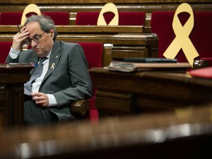 El presidente catalan, Quim Torra, durante el pleno del pasado miércoles.