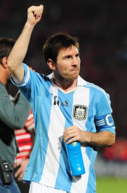 Messi celebra el triunfo ante Chile.