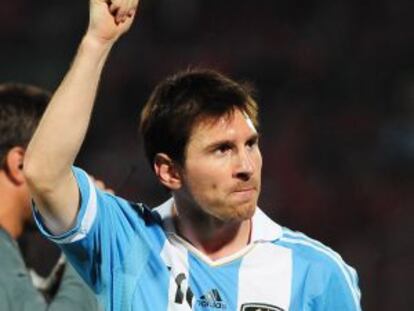 Messi celebra el triunfo ante Chile.