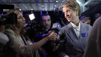 Cynthia Nixon durante la convención de los demócratas.