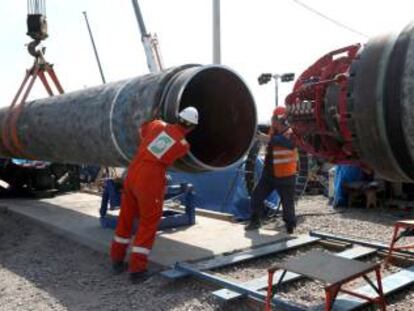 Construcción del gasoducto Nord Stream 2, cerca de Kingisepp, Leningrado (Rusia).