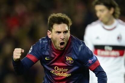Messi celebra su segundo gol ante el Milan.